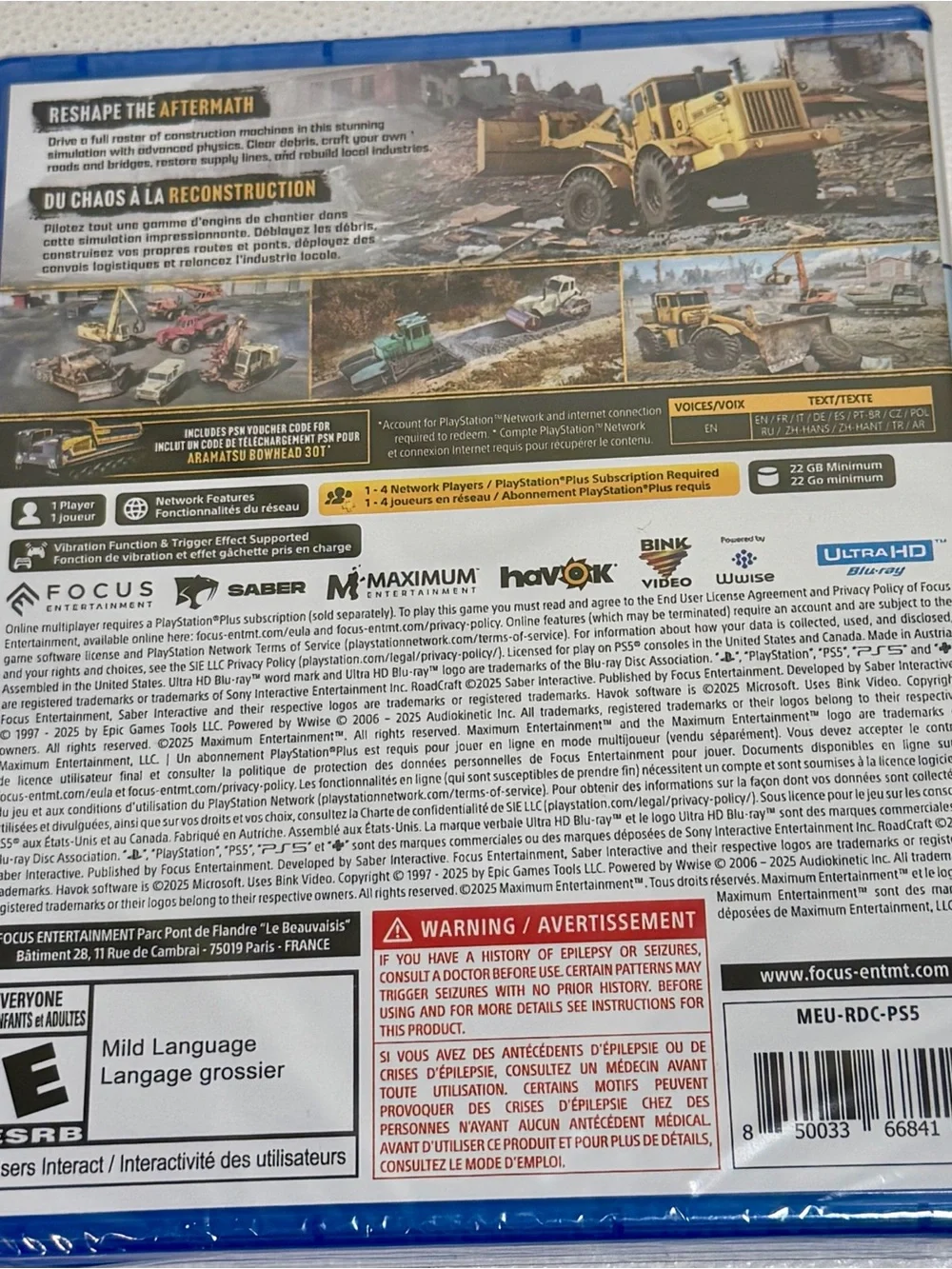 RoadCraft PS5 Brand New Factory Sealed Physical Video Game Focus Saber 2025